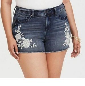 Torrid Floral Embroidered Denim Shorts